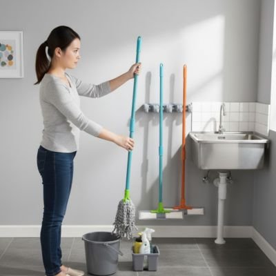 Porte balai mural multi accessoires